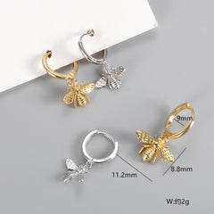 Silver Trendy Bee Punk Huggies Hoop Earrings