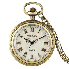 Bronze Retro Roman Numerals Display Quartz Pocket Watch Vintage