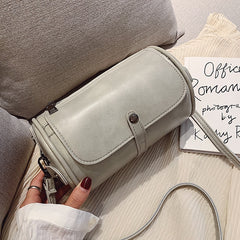 Casual Solid Color Barrel-Shaped Bag PU Leather Designer Handbags