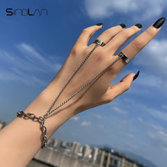 Sindlan Punk Geometric Silver Color Chain Wrist Bracelet