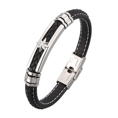 Trendy Leather Bracelet Men Stainless Steel Handmade Bangles