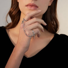 Men Punk Silver Color Plated Cross Chain Ring Adjustable Jewelry