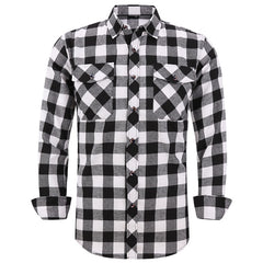 Plaid Flannel Shirt Male Regular Fit Casual Long-Sleeved Shirts