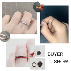 Silver Fashion Rainbow Round Rings Dazzling Zircon Heart Finger Rings
