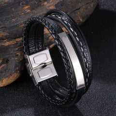 Trendy Leather Bracelet Men Stainless Steel Handmade Bangles