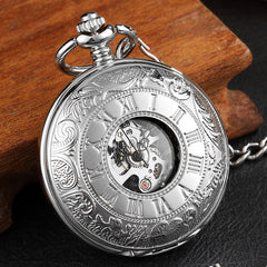 Retro Hand Wind Mechanical Pocket Watch With Fob Chain Mens