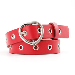 Double Ring Women Belt Fashion Waist Belt PU Leather Metal Buckle Heart Pin Belts