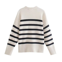 Ladies Striped Knitted Loose Sweater Women Pullover Tops Long Sleeve O Neck