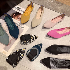 Woman Knit Pointed Flat Shoes Ballet Shoes Mixed Color