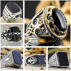 Retro Black Square Resin Crystal Ring Men Finger Ring