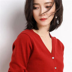 Solid V-Neck Women Cardigan Knitted Sweater Single Breasted Loose