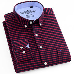 Long Sleeve Oxford Plaid Striped Casual Shirt Front Patch Chest Pocket Regular-fit