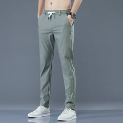 MenTrousers Spring Summer New Thin Green Solid Color Fashion Pocket