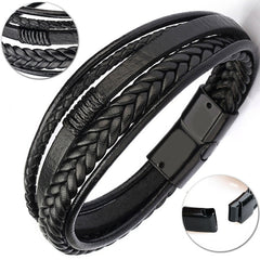 Trendy Leather Braided Bracelet Alloy Magnetic Clasp Bracelets for Men
