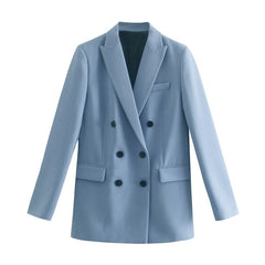 Women Jacket Double Breasted Notched Blazer Office Suit Pantsuit