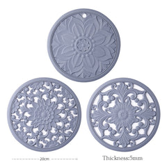 3pcs/set 20cm Round 3D Embroider Silicone Placemat Tableware