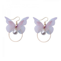 Retro Asymmetric Butterfly Imitation Pearl Earrings Fashion Round Flower