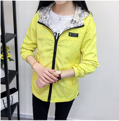 Women Jacket Spring Pocket Zipper Hooded Two Side Wear Outwear