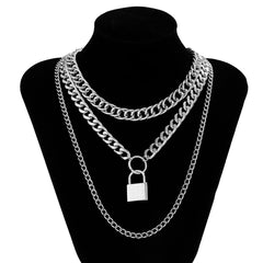 Hip Hop Bling Lock Pendant Choker Iced Out Shiny Cubic Zircon Necklace