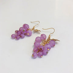 Vintage Purple Crystal Grape Leaf Earrings Sweet Reflective Smooth Irregular