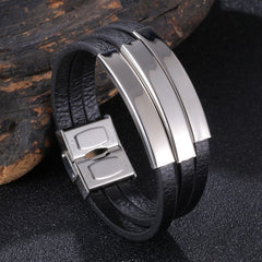 Trendy Leather Bracelet Men Stainless Steel Handmade Bangles
