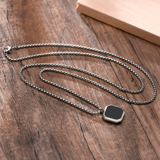Black Square Necklace for Men Stainless Steel Geometric Pendant
