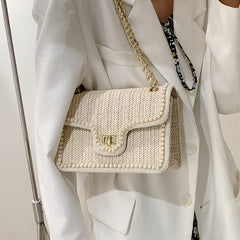 Weave Square Crossbody Bag handbag quality Straw pearl
