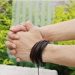 King Leisure Fashion Men Hand-woven Multilayer Leather Bracelet Handmade