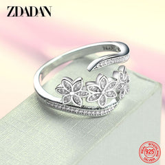 Fashion Adjustable Open CZ Flowers Ring