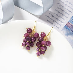 Vintage Purple Crystal Grape Leaf Earrings Sweet Reflective Smooth Irregular