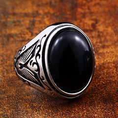 Vintage Oval Stones Ring in Stainless Steel Jewelry Mens Accessories