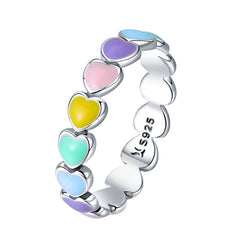 Silver Rainbow Heart Finger Ring fMini Hearts Trendy Party Jewelry
