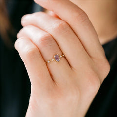 Simple Egg Shape Purple Crystal Gold Rings