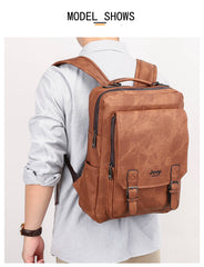 Men 15.6 Laptop School Bag Men Leather Backpacks Travel Multi