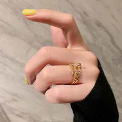 Fashion Jewelry Exquisite Gold Plated Zircon Ring Elegant Adjustable