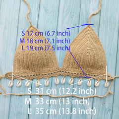 3pcs Bikini Set Woman Crochet Shell Tassel Bikini Top And Seashell Ankle Chain