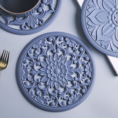 3pcs/set 20cm Round 3D Embroider Silicone Placemat Tableware