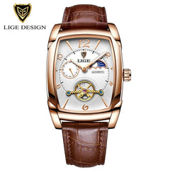 Mens Watches Square Automatic Watch for Men Genuine Leather