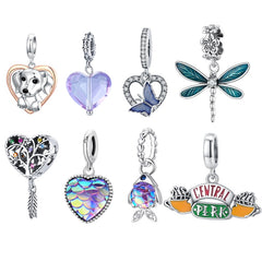 Sterling Silver Heart Vintage Charms Beads Fit Original DIY Bracelets
