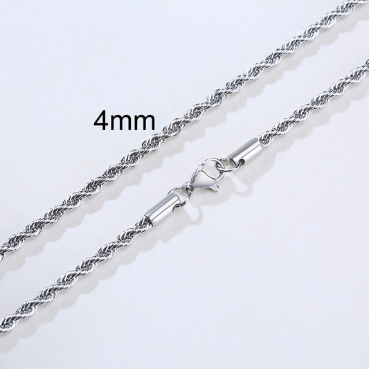 Men Ropes Long Necklace Stainless Steel Minimalist Twist Rope Chain Necklace