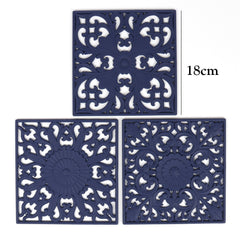 3pcs/set 20cm Round 3D Embroider Silicone Placemat Tableware