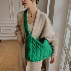 Lattice Pattern Shoulder Bag Space Cotton Handbag Women Large Capacity Tote