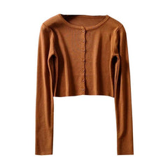 Style O-neck Short Knitted Sweaters Women Thin Cardigan Crop Top