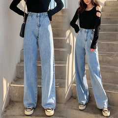 Women Jeans Street High Waist Pants Light Color Cotton Fashion Loose Jeans