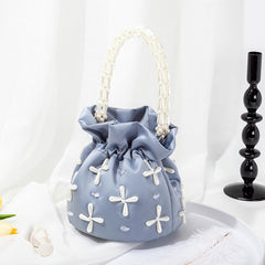 Women Pearl Handle Satin Hobo Bags Chic Handmade