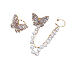 Retro Asymmetric Butterfly Imitation Pearl Earrings Fashion Round Flower