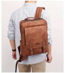 Men 15.6 Laptop School Bag Men Leather Backpacks Travel Multi