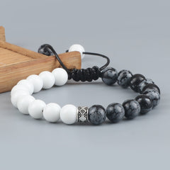 Trendy White Men Beads Bracelet Handmade Natural Tiger Eye Lava Stone