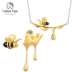 Bee and Dripping Honey Pendant Necklace Women