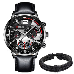 Fashion Mens Sports Watches Luxury Leather Bracelet Quartz